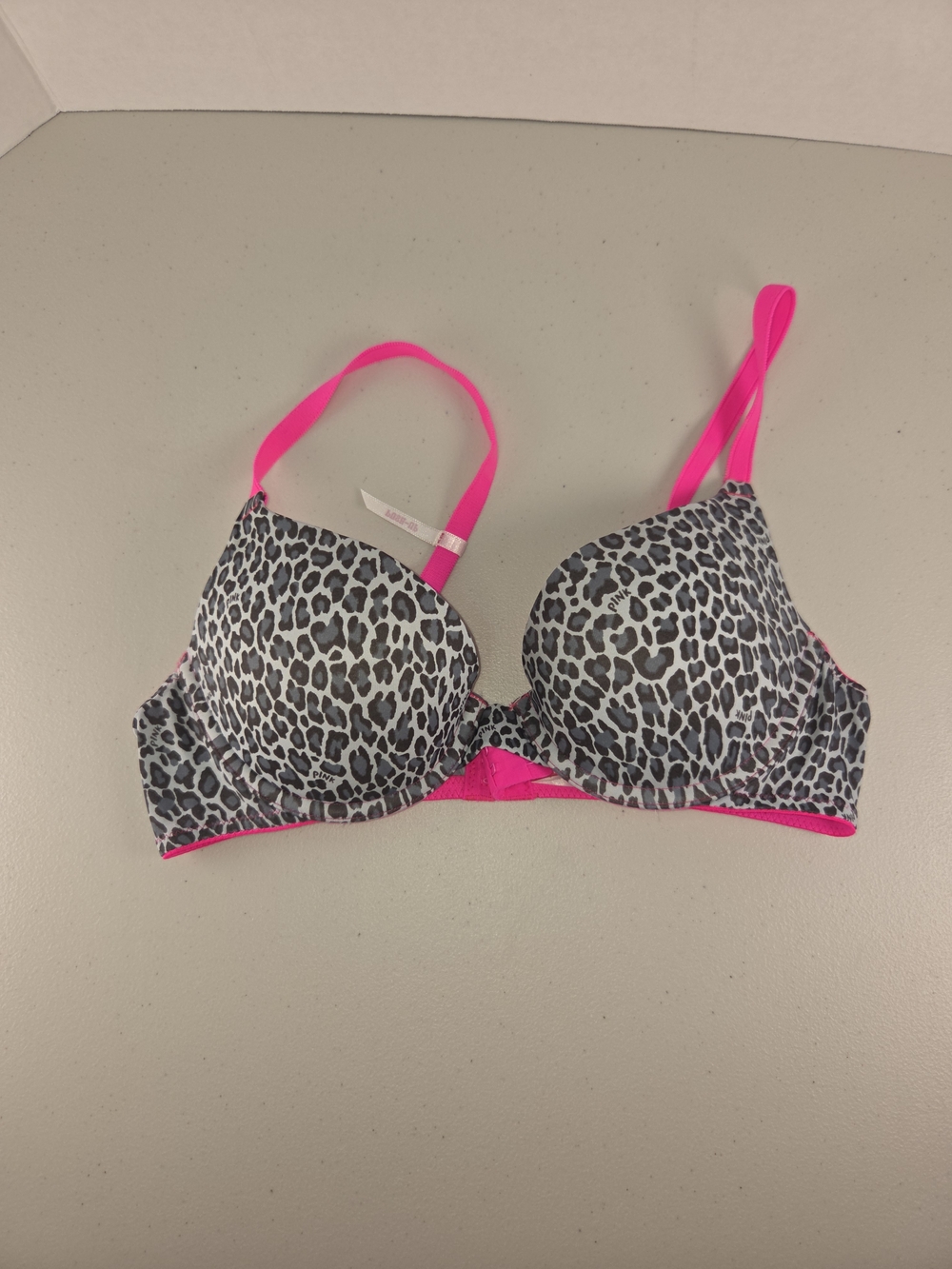 Victoria's Secret Leopard Print Bra with Neon Pink Trim 36A